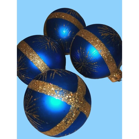 Set Of 5 Blue & Gold Glitter Christmas Ornaments - Picture 7 of 11